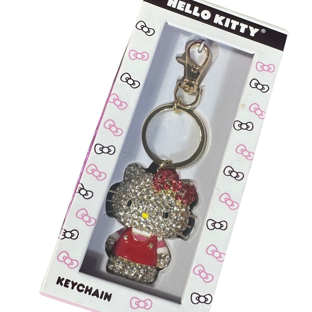 Hello Kitty Keychain NWT‎ Red Pave Rhinestone Gold Tone Sanrio Bling Bag Charm
